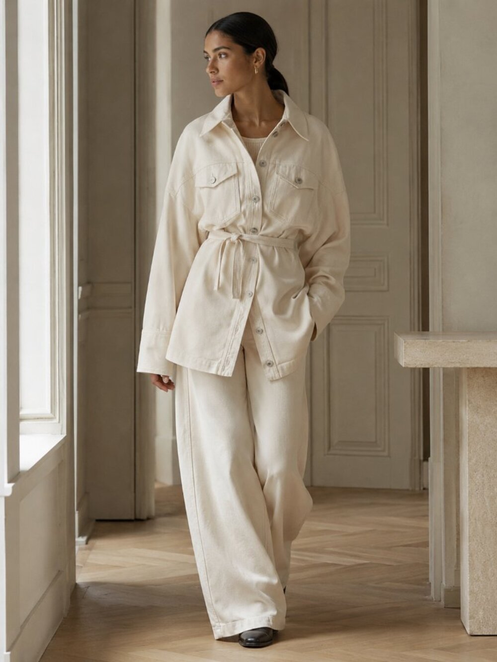 NWT SPORTMAX BIBLIOS CREAM DENIM BELTED JACKET